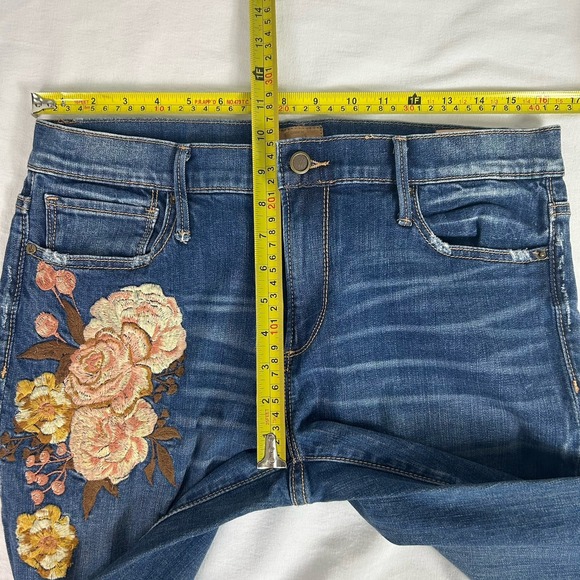Driftwood Anthropologie Eva Floral Embroidered Mid Rise Stretch Flare Jeans 31 - Picture 4 of 12